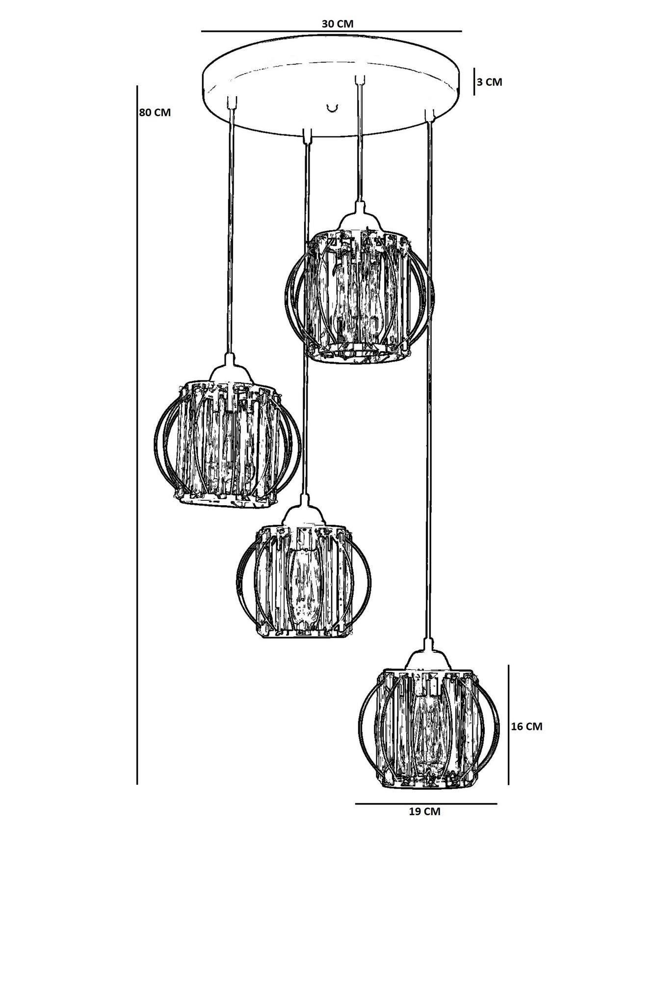 Candeeiro de Teto – 80 cm – Dourado – Metal e Vidro