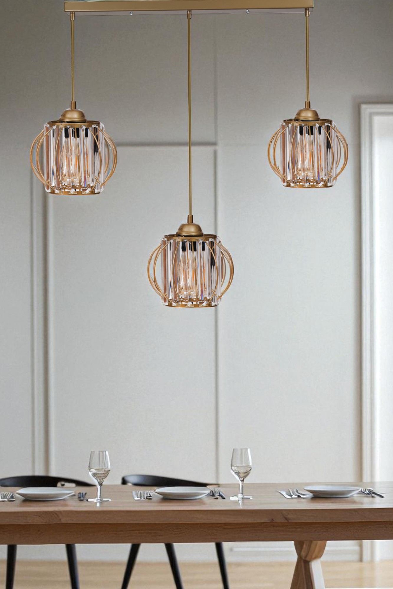 Candeeiro de Teto – Ø19 x 16 cm – Dourado – Metal com Vidro