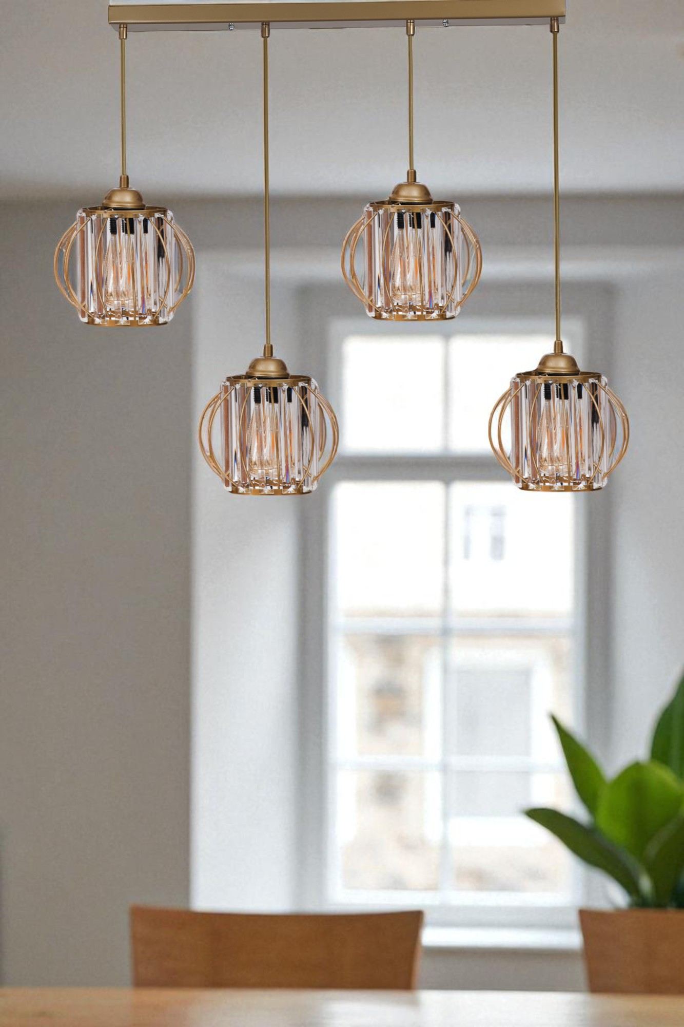 Candeeiro de Teto – Ø19 x 16 cm – Dourado – Metal e Vidro