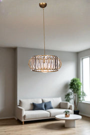 Candeeiro de Teto Dourado – Ø38 x 80 cm – Metal e Vidro