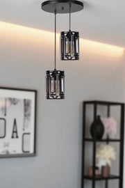 Candeeiro de Teto – Altura Ajustável 80 cm – Preto – Metal e Vidro