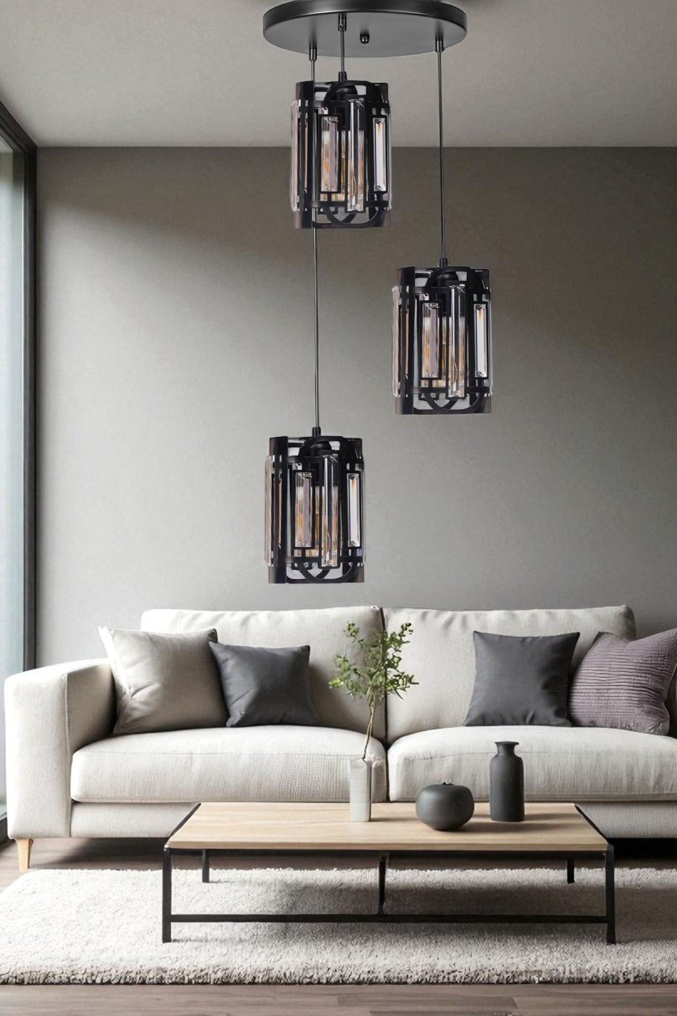 Candeeiro de Teto – Altura Ajustável 80 cm – Preto – Metal