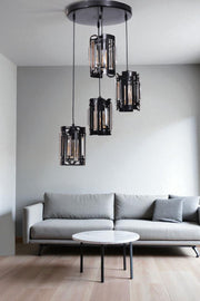 Candeeiro de Teto – 80 cm – Preto – Metal e Vidro