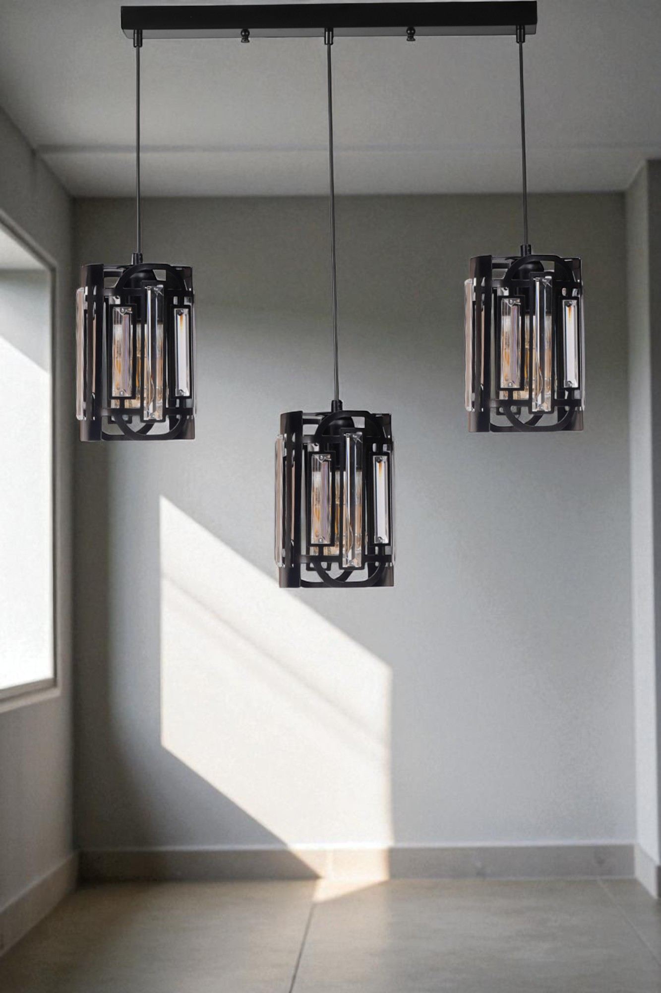 Candeeiro de Teto – Ø13 x 20 cm – Preto – Metal e Vidro