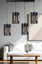 Candeeiro de Teto – Altura Ajustável 80 cm – Preto – Metal e Vidro