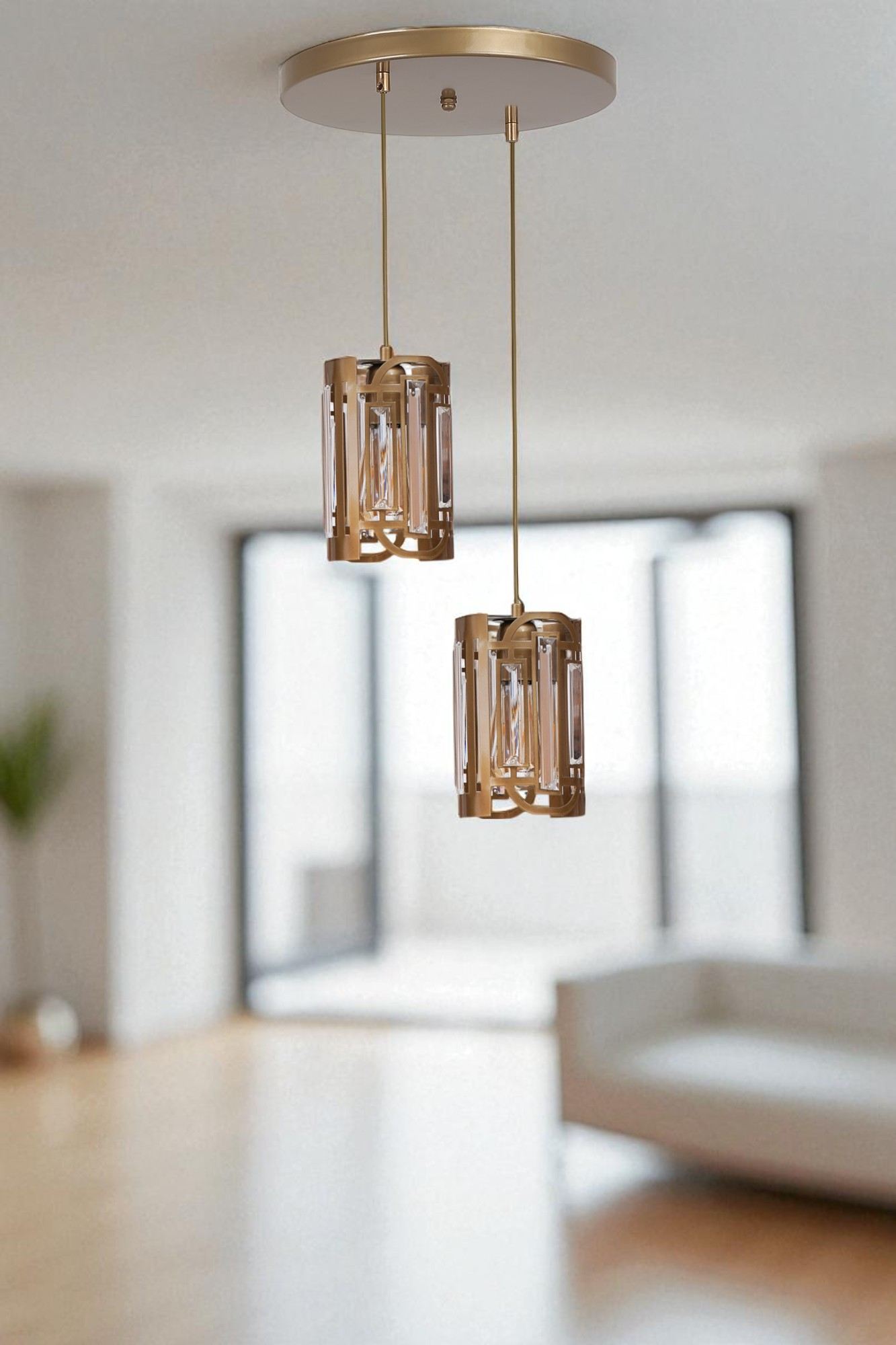 Candeeiro de Teto – Ø13 x 20 cm – Dourado – Metal e Vidro