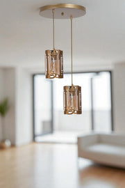 Candeeiro de Teto – Ø13 x 20 cm – Dourado – Metal e Vidro