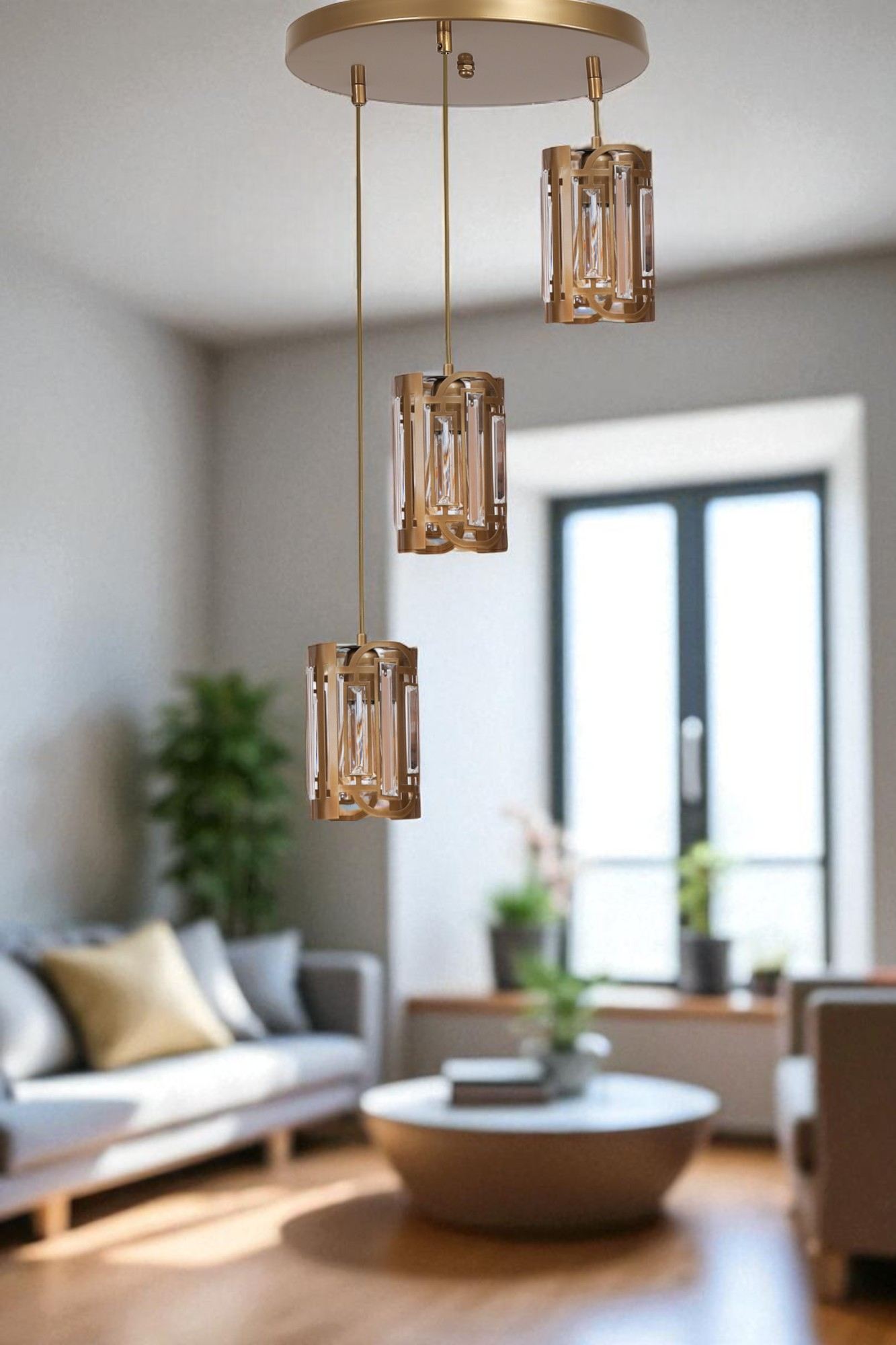 Candeeiro de Teto – Ø13 x 20 cm – Dourado – Metal e Vidro