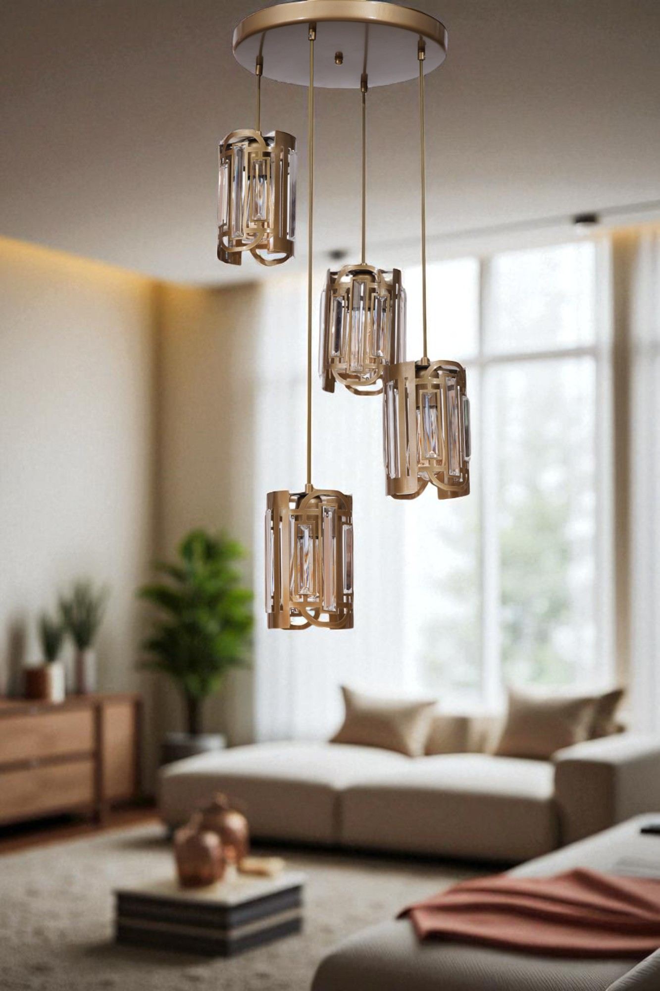 Candeeiro de Teto – Ø13 x 20 cm – Dourado – Metal e Vidro