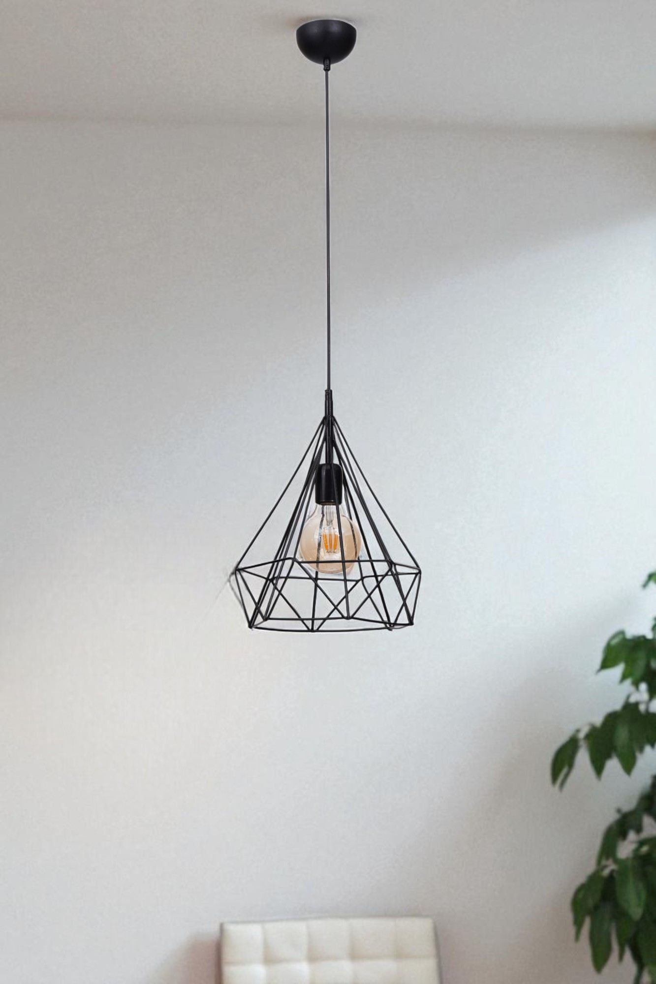 Candeeiro de Teto – Ø28 x 37 cm – Preto – Metal e Vidro