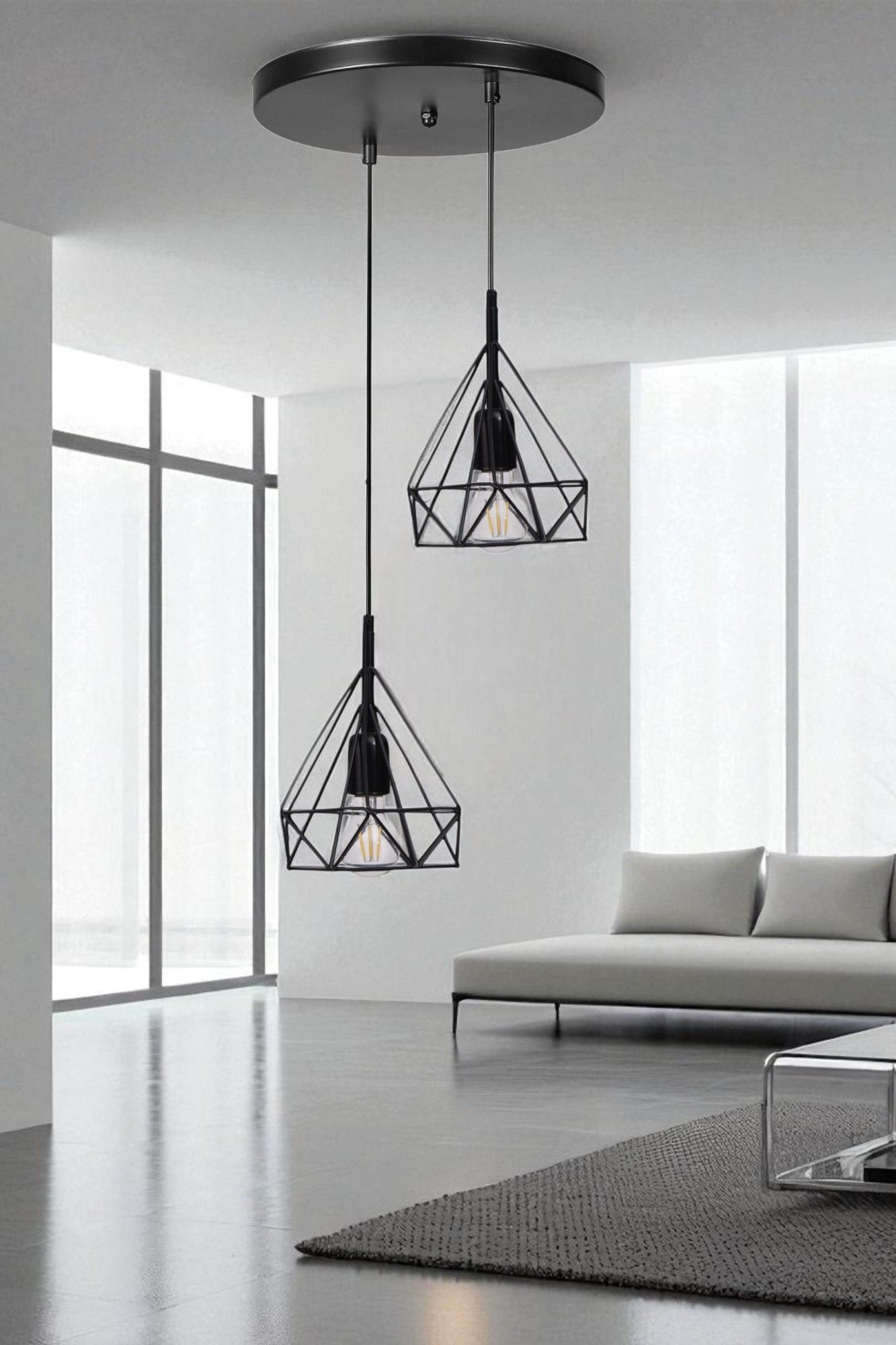 Candeeiro de Teto – Ø20 cm – Preto – Metal e Vidro