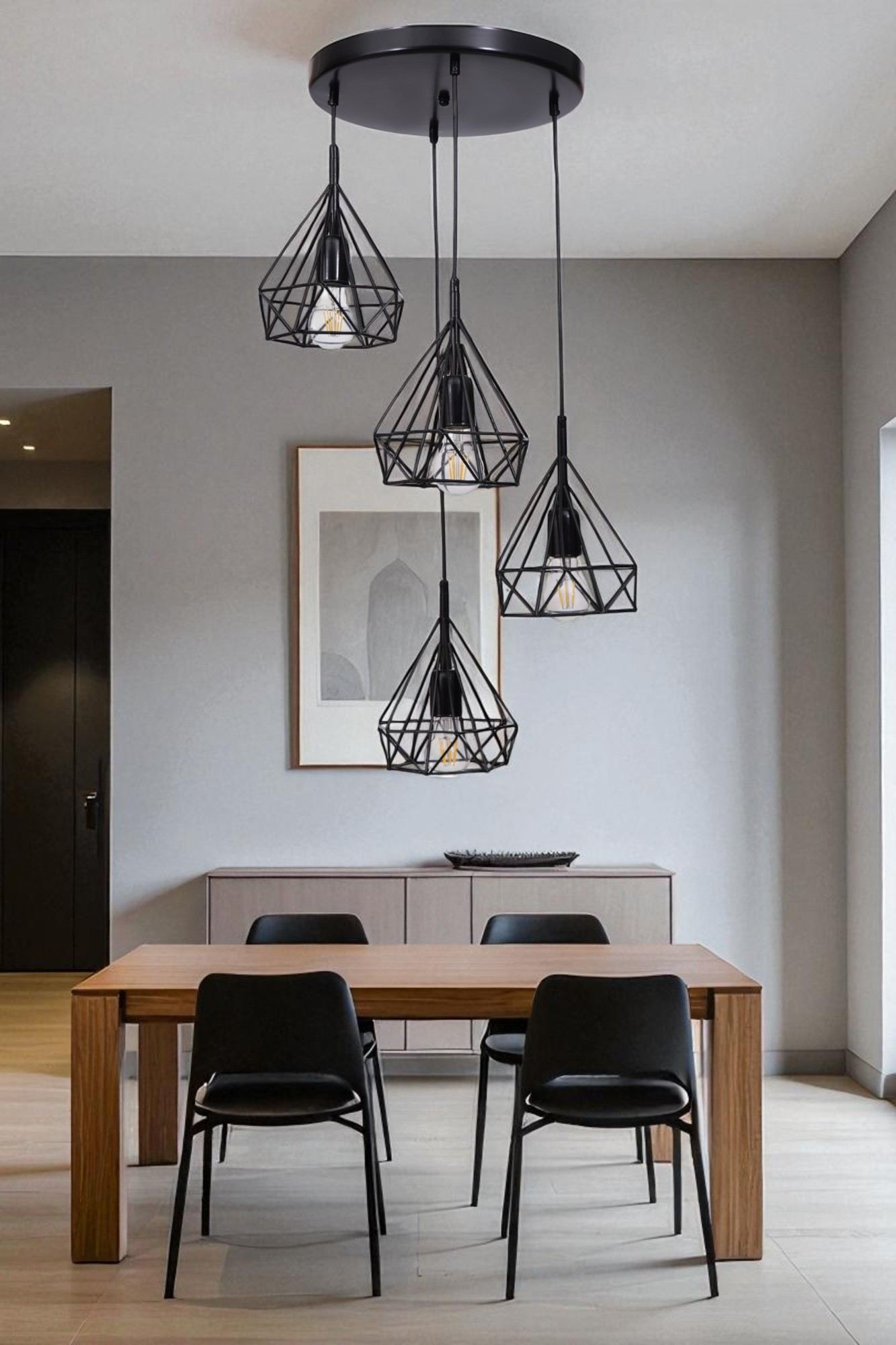 Candeeiro de Teto – Ø20 cm – Preto – Metal e Vidro