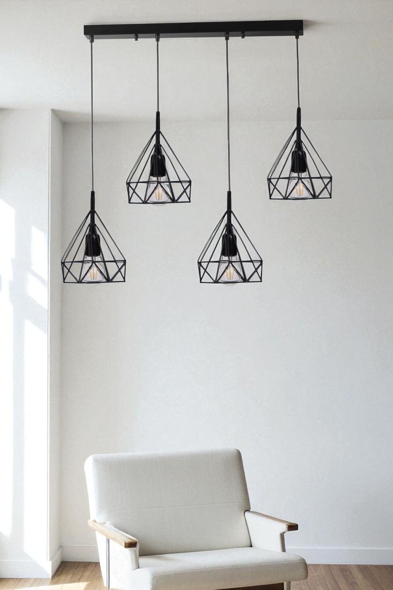 Candeeiro de Teto – Ø20 cm – Preto – Metal e Vidro