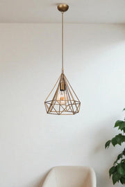 Candeeiro de Teto – Ø28 x 37 cm – Dourado – Metal e Vidro