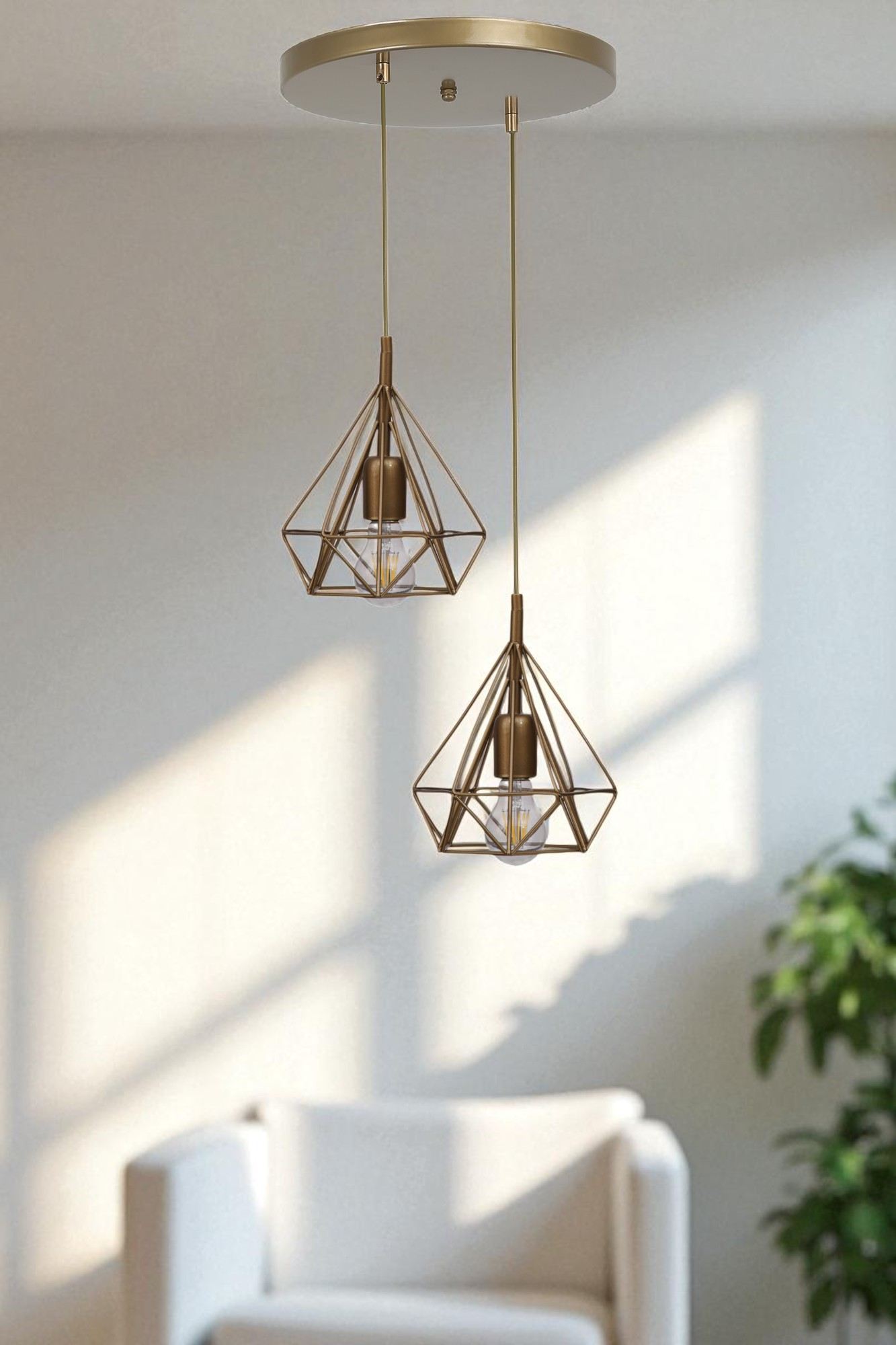 Candeeiro de Teto Elegante – Ø20 x 25 cm – Dourado – Metal