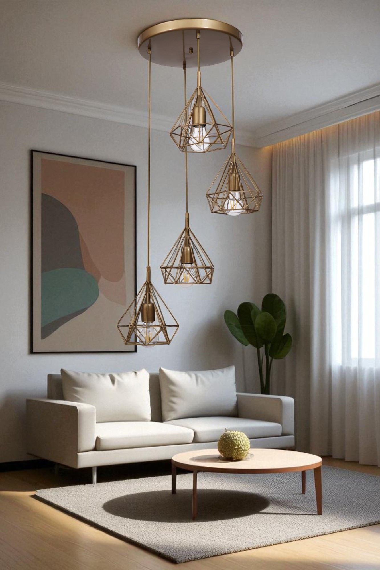 Candeeiro de Teto – Ø20 x 25 cm – Dourado – Metal e Vidro