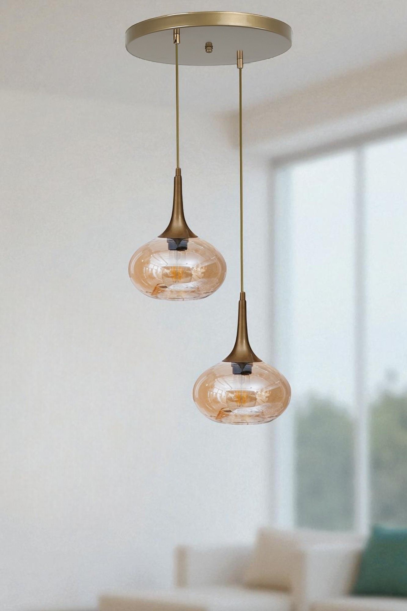 Candeeiro de Teto – Ø20 x 26 cm – Mel e Dourado – Metal e Vidro