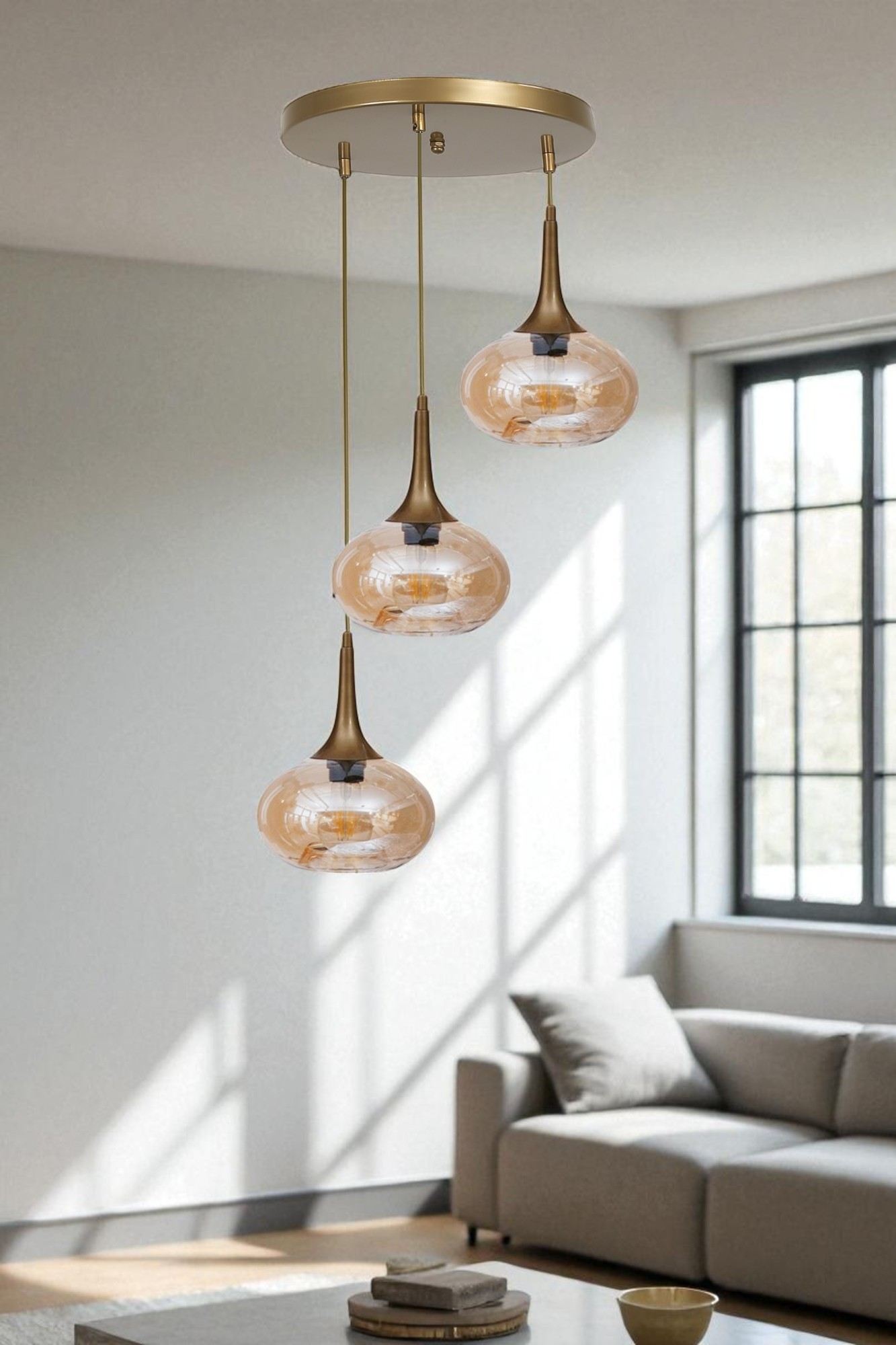 Candeeiro de Teto – Ø20 x 26 cm – Mel e Ouro – Metal e Vidro