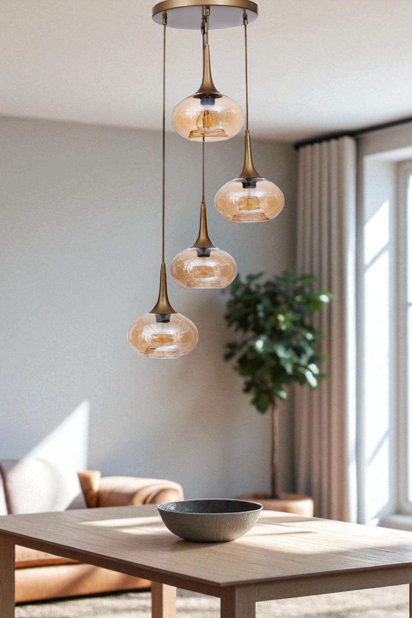 Candeeiro de Teto em Metal e Vidro – Ø20 x 26 cm – Mel e Ouro