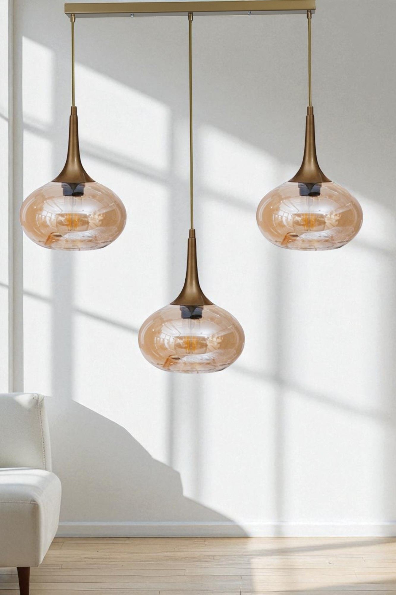 Candeeiro de Teto – Ø20 cm – Mel e Ouro – Metal e Vidro