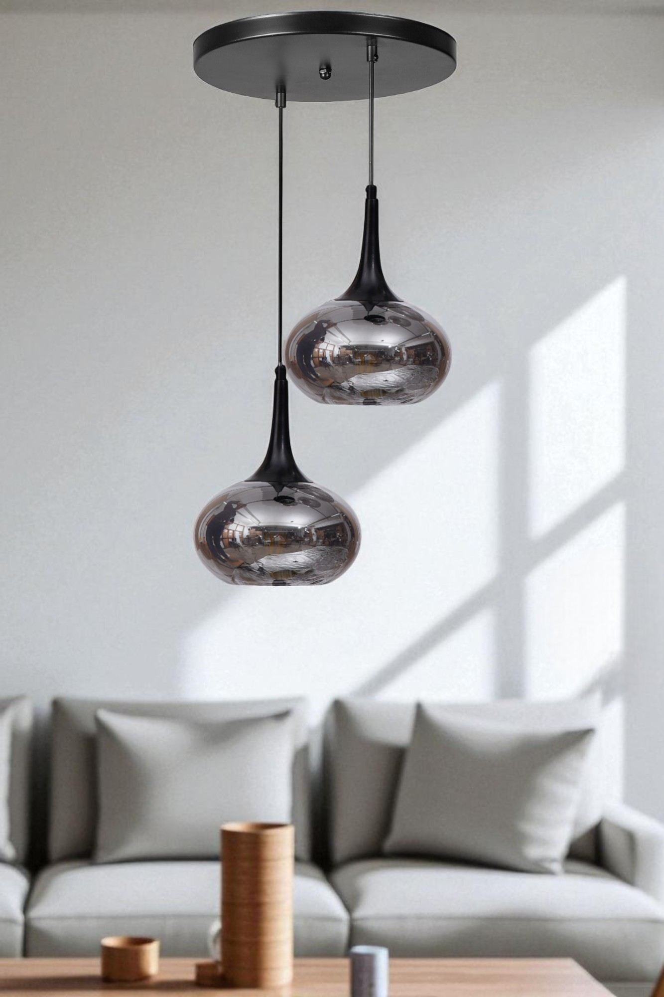 Candeeiro de Teto de Metal – Ø20 x 26 cm – Cinza e Preto