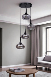 Candeeiro de Teto – Ø20 x 26 cm – Cinza e Preto – Metal e Vidro