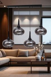 Candeeiro de Teto de Metal e Vidro – 80 cm – Cinza e Preto