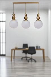 Candeeiro de Teto – altura total de 80 cm – branco e dourado – metal e vidro