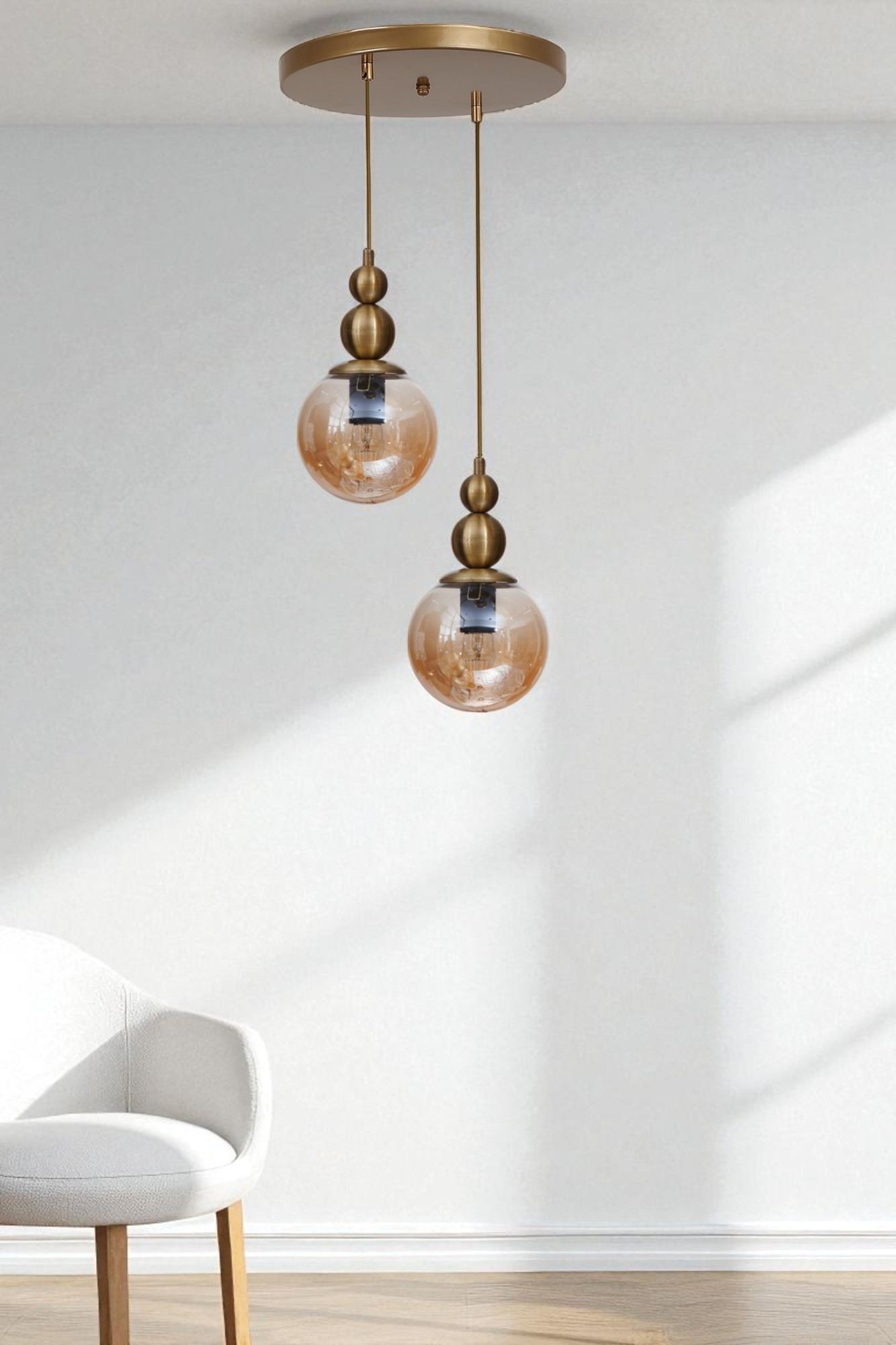 Candeeiro de Teto Elegante – Ø15 cm – Mel e Ouro – Metal e Vidro