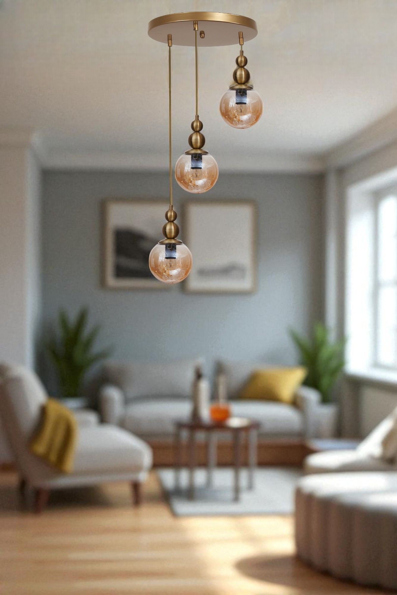 Candeeiro de Teto – Ø15 cm – Mel e Ouro – Metal e Vidro