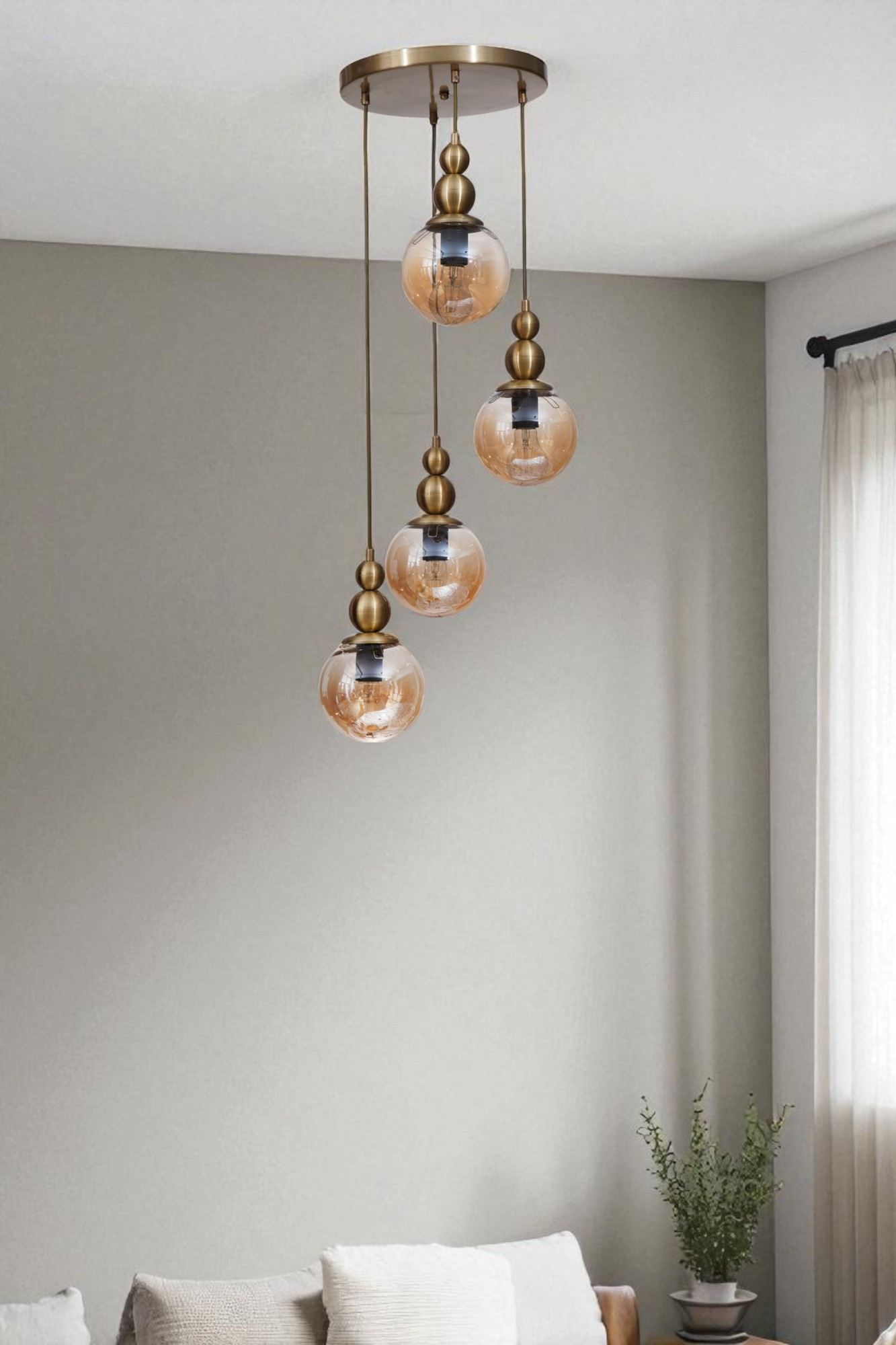 Candeeiro de Teto –  Ø15 cm – Mel e Ouro – Metal e Vidro