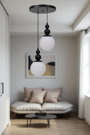 Candeeiro de Teto – 80 cm – Branco e Preto – Metal e Vidro