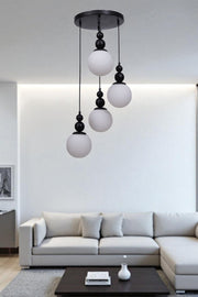 Candeeiro de Teto de Metal e Vidro – Altura Ajustável 80 cm – Branco e Preto