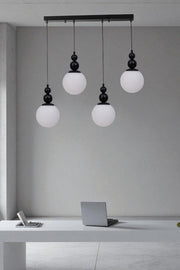 Candeeiro de Teto de Metal e Vidro – Altura Ajustável 80 cm – Branco e Preto