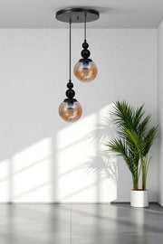 Candeeiro de Teto – 80 cm – Mel e Preto – Metal e Vidro