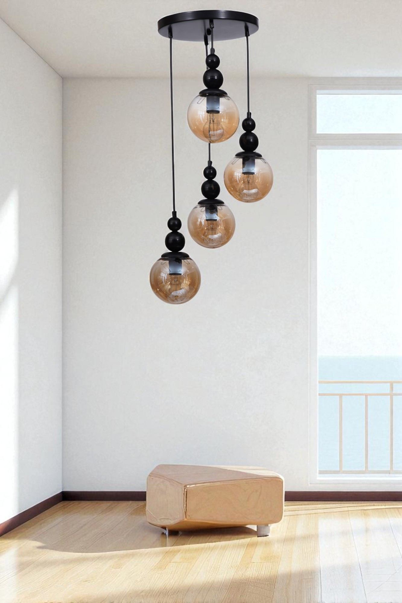 Candeeiro de Teto – Ø15 cm – Mel e Preto – Metal e Vidro