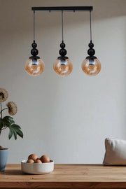 Candeeiro de Teto – Ø15 cm – Mel e Preto – Metal e Vidro