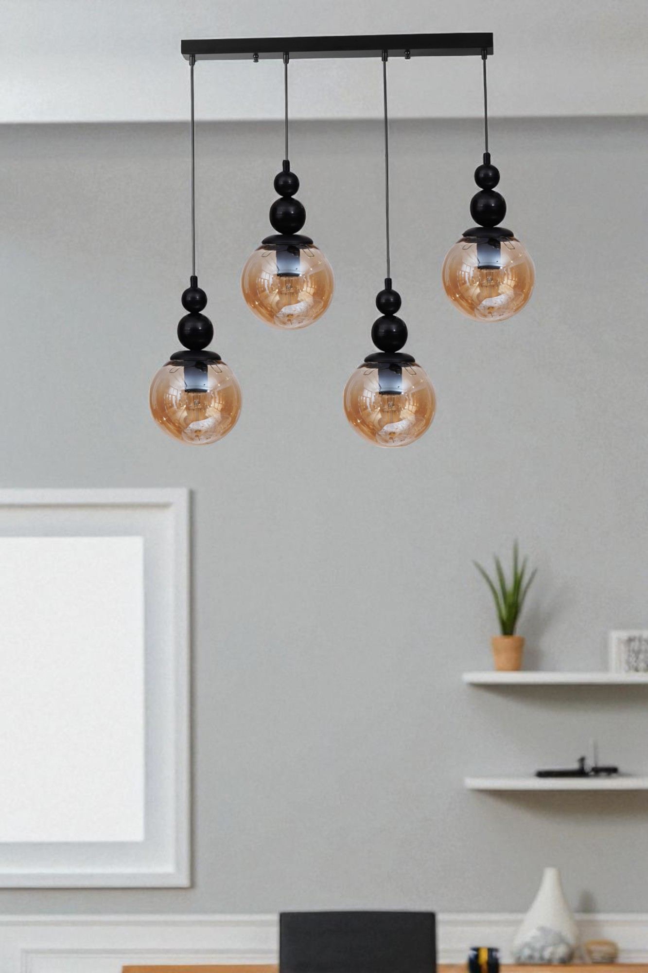 Candeeiro de Teto – Ø15 cm – Mel e Preto – Metal e Vidro