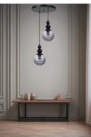 Candeeiro de Teto – Altura Ajustável 80 cm – Cinza e Preto – Metal e Vidro