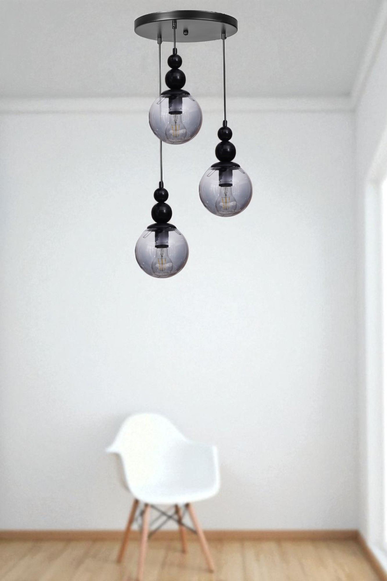 Candeeiro de Teto de Metal com Tampa de Vidro – 80 cm – Cinza e Preto