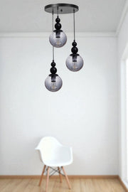 Candeeiro de Teto de Metal com Tampa de Vidro – 80 cm – Cinza e Preto