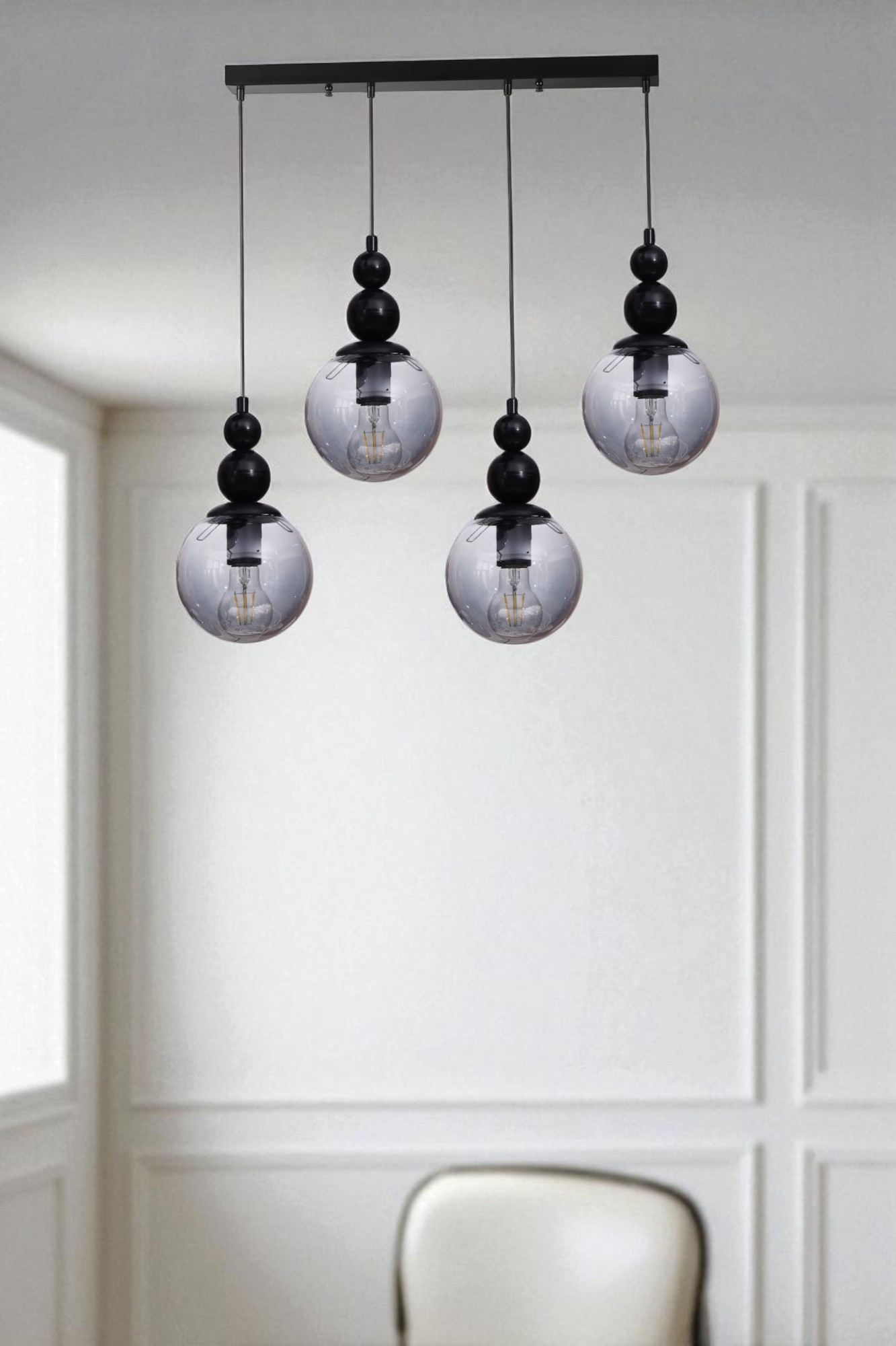 Candeeiro de Teto elegante de metal com tampa de vidro – altura ajustável de 80 cm – cinza e preto