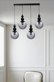 Candeeiro de Teto elegante de metal com tampa de vidro – altura ajustável de 80 cm – cinza e preto