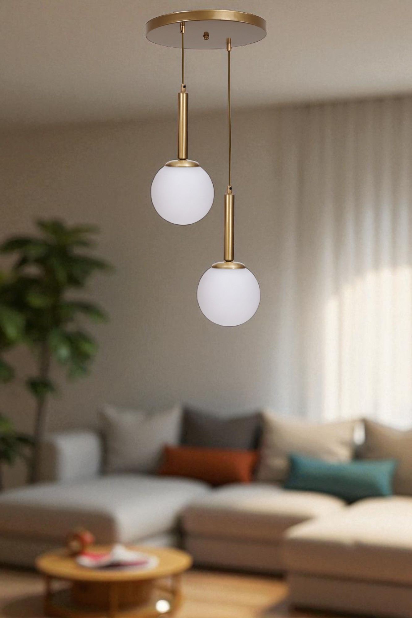 Candeeiro de Teto – Ø15 cm – Branco e Dourado – Metal e Vidro