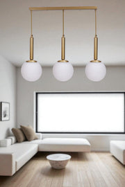 Candeeiro de Teto – 80 cm – Branco e Dourado – Metal e Vidro