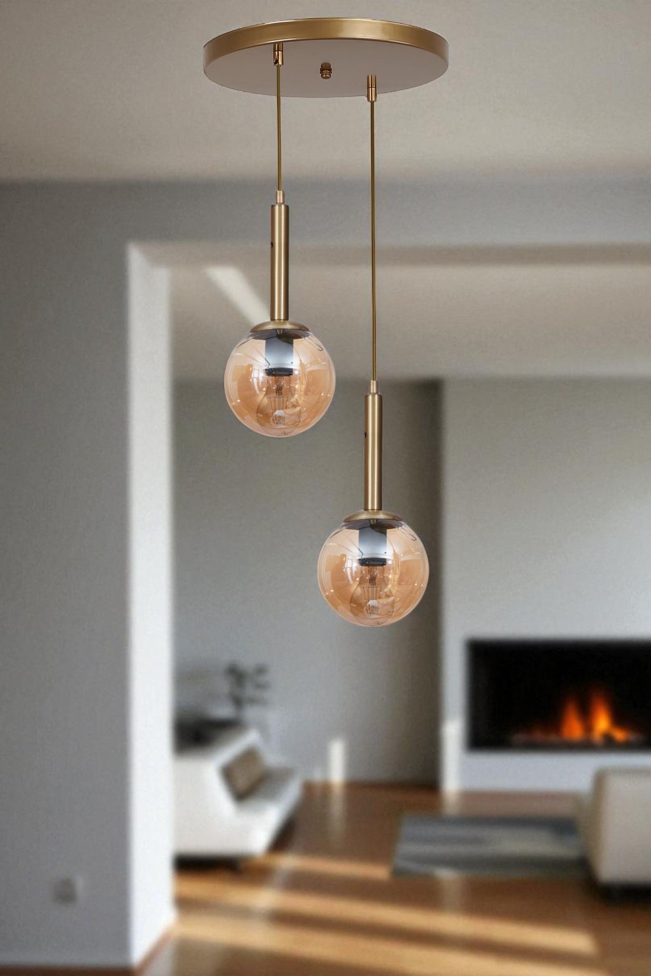 Candeeiro de Teto – Ø15 cm – Mel e Dourado – Metal e Vidro