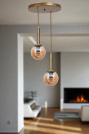 Candeeiro de Teto – Ø15 cm – Mel e Dourado – Metal e Vidro