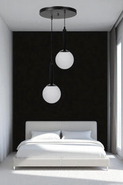 Candeeiro de Teto – Altura Ajustável de 80 cm – Branco e Preto – Metal e Vidro