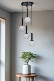 Candeeiro de Teto de Metal e Vidro – Altura Ajustável 80 cm – Branco e Preto