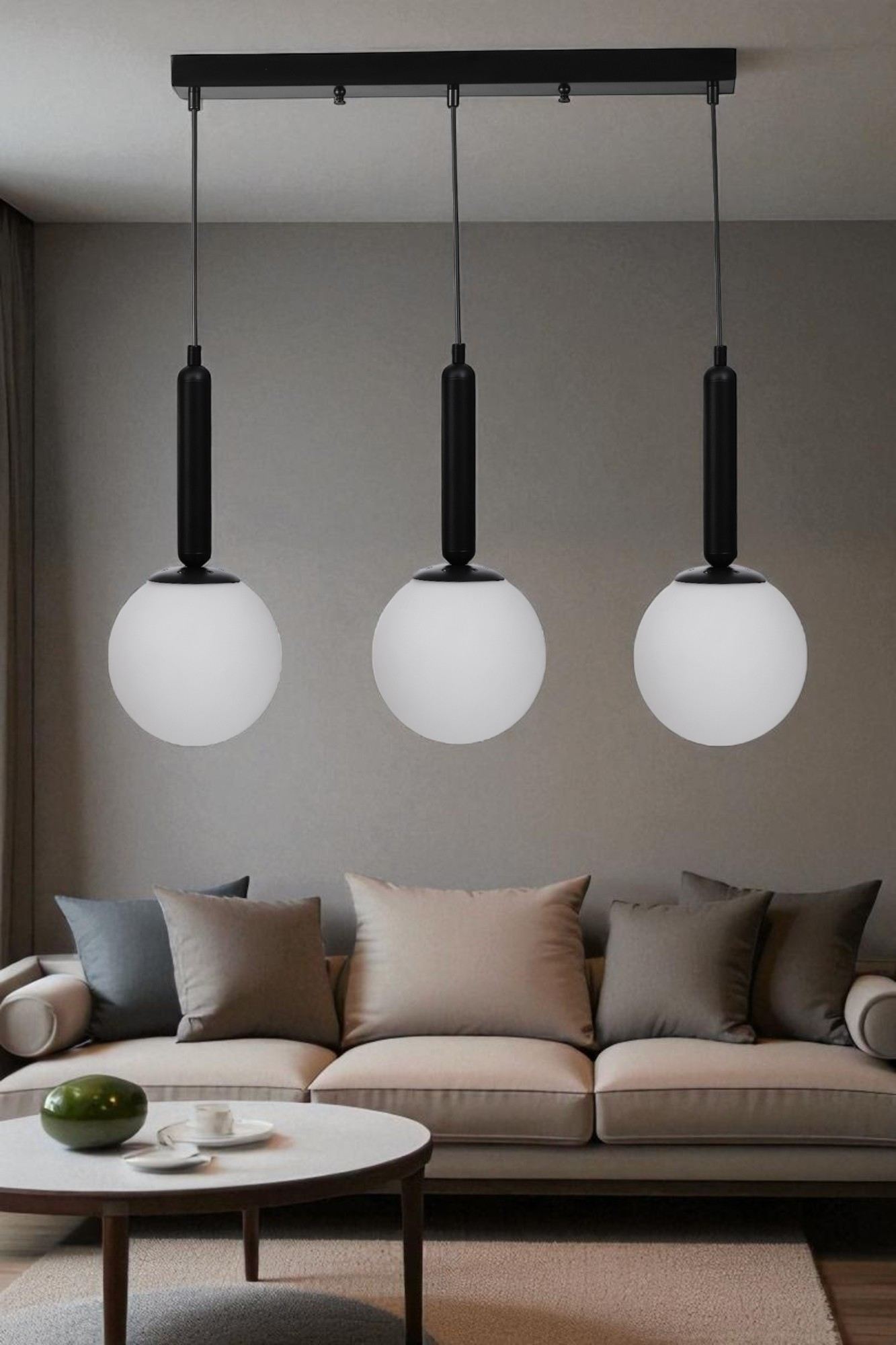 Candeeiro de Teto de Metal e Vidro – altura ajustável de 80 cm – cor branca e preta